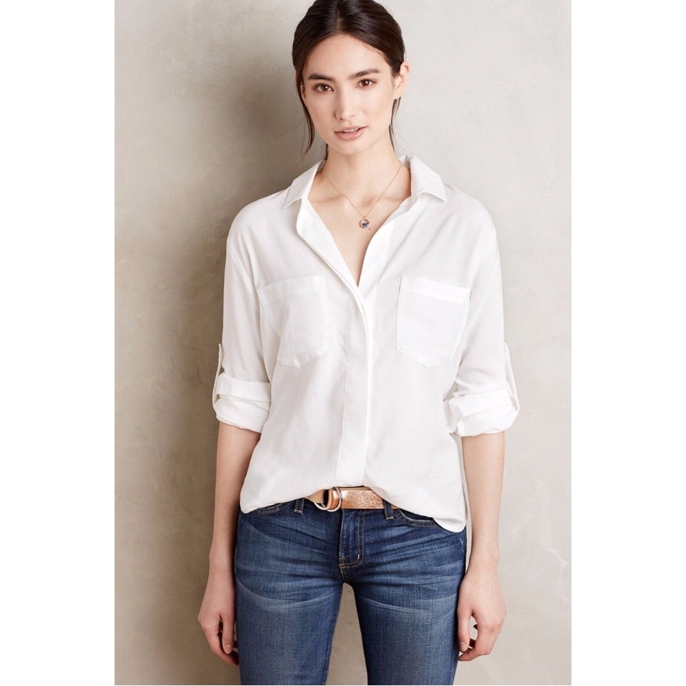 Cloth And Stone White Button Down Split Back Size… - image 1